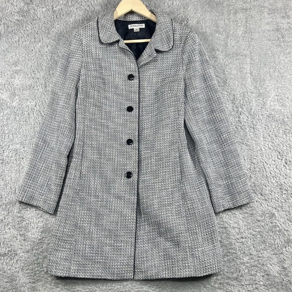 Pendleton Jackets & Blazers - Pendleton Coat Womens 8 Blue White Tweed Mid Length Lined Overcoat‎ Business